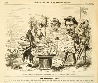 Hulp en troost aan de vijand. - De manier waarop Mr. J.G. B*****T de loyale zaken doet, 1862 door Thomas Nast